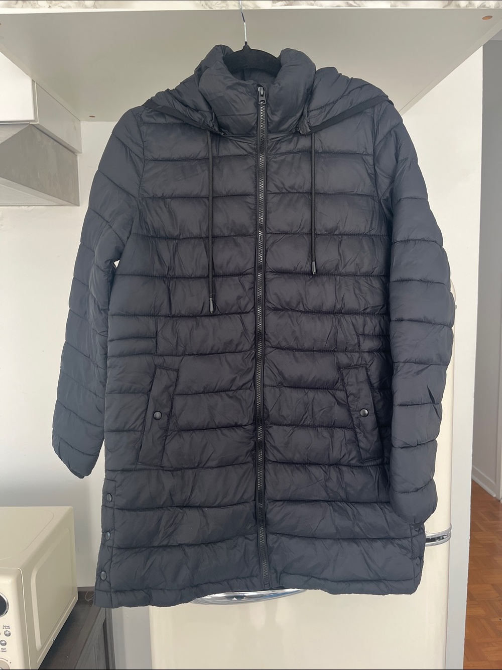 Zara Black Long Quilted Hooded Puffer Coat